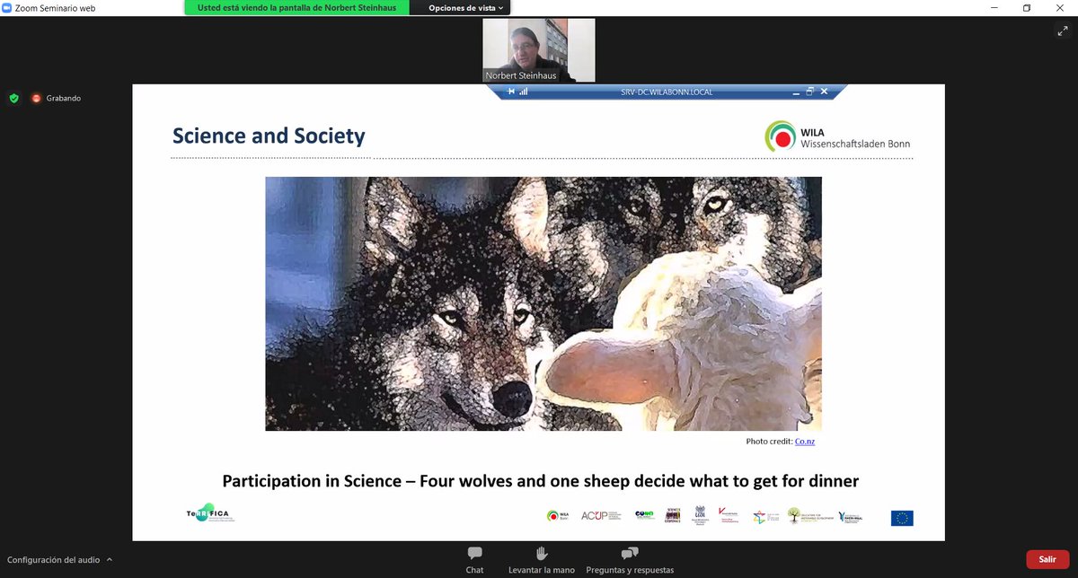 🟢LIVE!

'Citizen knowledge and climate change' seminar in collaboration with <a href="/MasterMehmed/">Master in Mediterranean Environmental Change</a> 

N. Steinhaus, our project coordinator, explores the bridges between science and society. The wolves and the sheep metaphor! #RRI 

📺us06web.zoom.us/j/86735855219