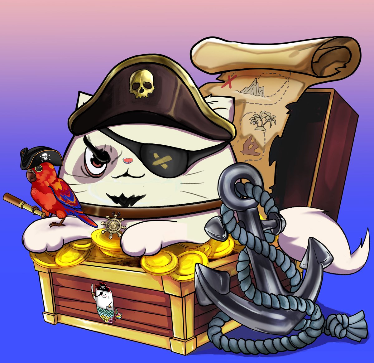 Captain Depp on duty! 
I took my parrot across the sea, fought vicious sea monsters, found amazing treasures, was seduced by merman singers, and experienced violent storms. 
How did I survive? It's a secret. . .
#nft #NFTCollection #NFTcollections #catnft