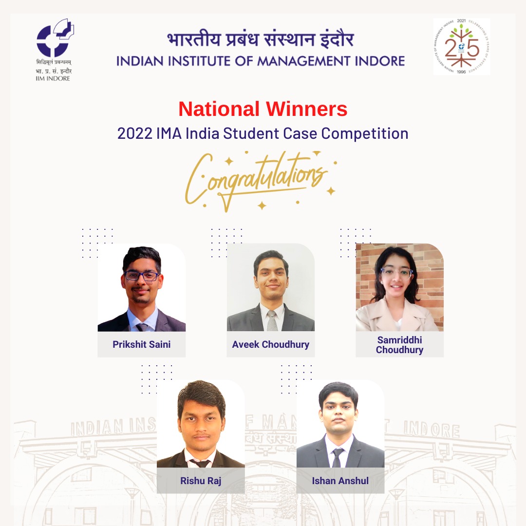 IIM_I's tweet photo. These #NationalWinners will now be representing #India at the international finals in #Dubai, pitted against teams from Europe, the Middle East, and Southeast Asia. 

We wish the team all the very best for their journey ahead!

#IIMIat25 #IIMI #IIMIndore #IPM #IPMatIIMI #IPMIIMI https://t.co/M76M9hanRQ