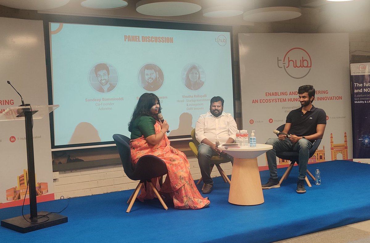 THubHyd's tweet photo. #CommunityConnect happening now! 

#FiresideChat with @vinurallapalli, GMR Innovex, @TheSandeepBommi, @AdonmoInc and Srinivas Madhavam, @TheExprs 

#InnovationEcosystem #InnovateWithTHub https://t.co/8IXDbtymS7