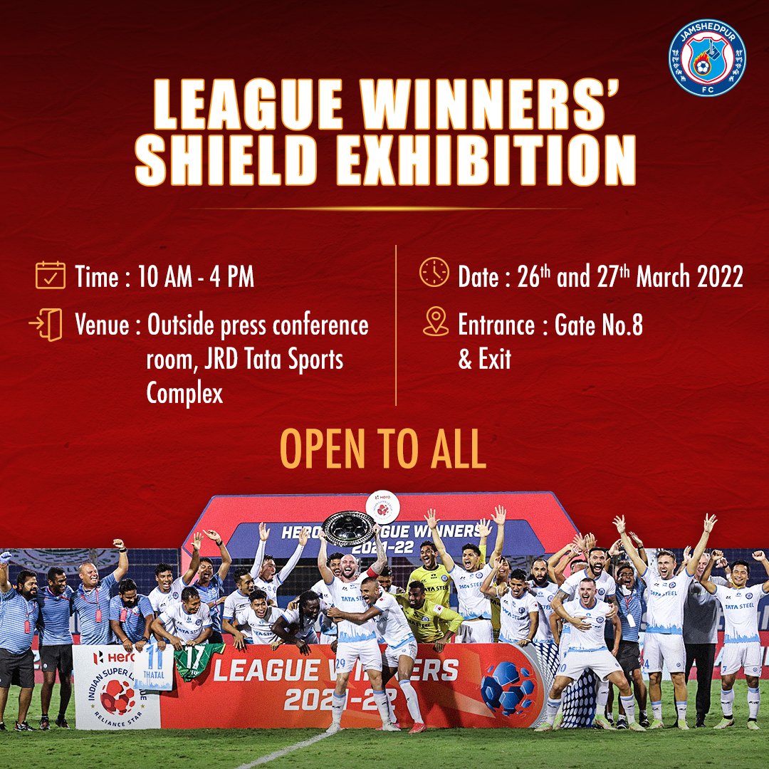 JamshedpurFC's tweet photo. 📢 Listen up, Red Miners! 📢

Here's your chance to witness the Hero ISL coveted silverware earned by the Men of Steel in all its glory right in front of your 👀 at the Furnace. ✨🛡 

Know more details on our website: https://t.co/VFS68qfy0a 

#JamKeKhelo https://t.co/vlE4bCOuIW
