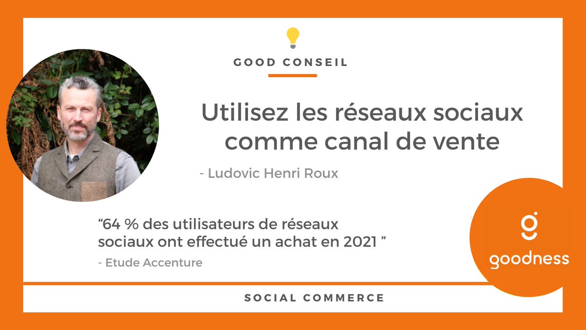 Goodness_Fr's tweet photo. E-commerce 💡 Good Conseil : Utilisez les réseaux sociaux comme canal de vente. Le social commerce est aujourd'hui très puissant avec un coût de lancement faible. #socialcommerce https://t.co/xNC65oe1KM
