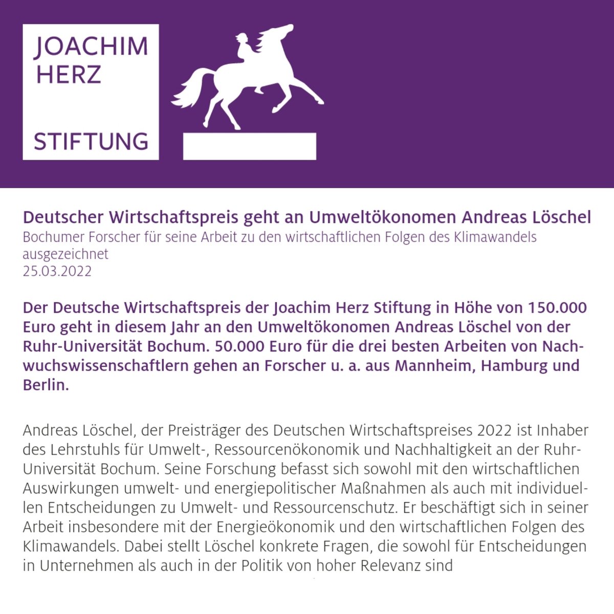 Deutscher Wirtschaftspreis geht an Umweltökonomen Andreas Löschel für seine Arbeit zu den wirtschaftlichen Folgen des Klimawandels. Danke für diese wunderbare Anerkennung meiner Forschung, deren Relevanz & Interdisziplinarität @jherzstiftung @ruhrunibochum
joachim-herz-stiftung.de/service/aktuel…