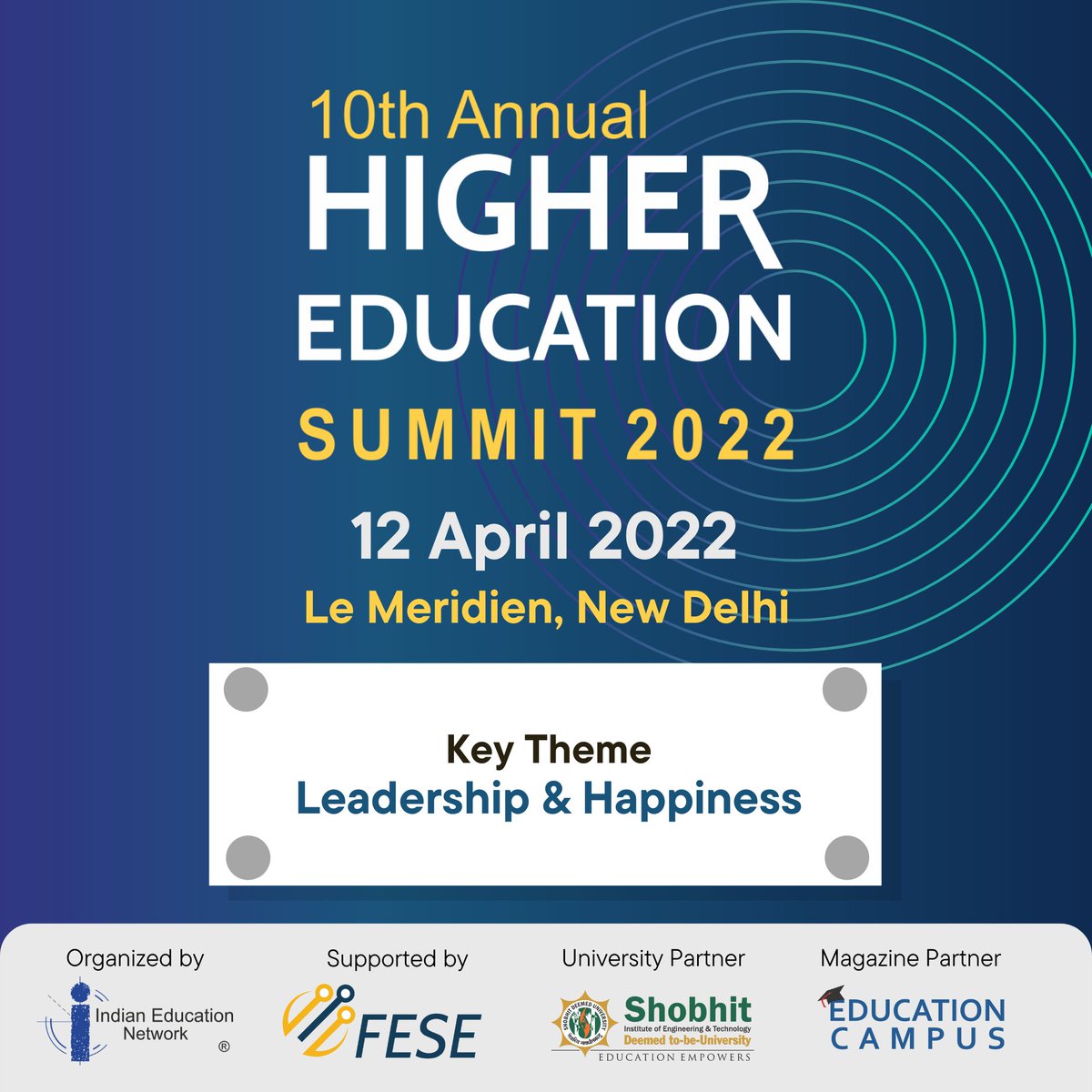 indiaedunet's tweet photo. 10th Annual Higher Education Summit scheduled on 12 April 2022 at Le Meridien New Delhi
Register at : https://t.co/K5GxGVN3Rl
For More Call -9873735522
or Visit - https://t.co/91OxOVsPvV
#Educationist #Chancellor #ViceChancellor #Registrar #Advisory #Stakeholders #Academicians #R https://t.co/MDaT30MkYB