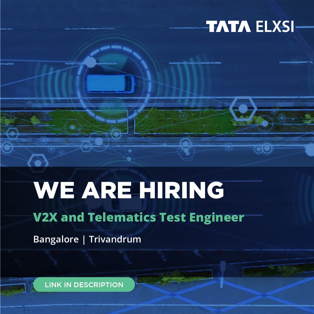 tataelxsi's tweet photo. We are looking for V2X &amp; Telematics Test Engineers.

To apply, click here: https://t.co/Th9gRbaYJb

To know more about @tataelxsi, visit https://t.co/sssnUCDPj3 

#tataelxsi #tataelxsijobs #engineering #automotive #V2X #testengineers #nextgenautomotive #5g #leads https://t.co/sFxeM9AJ2x