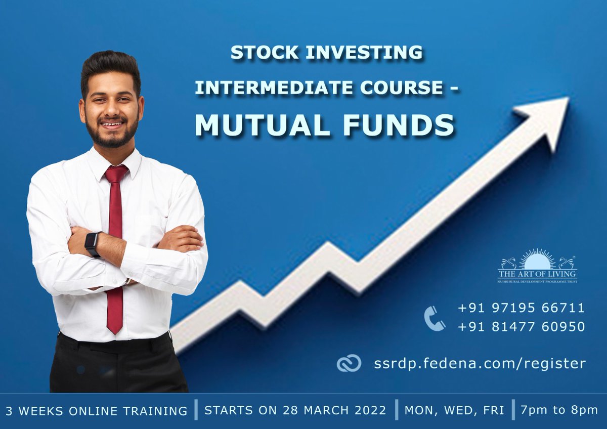 SriSriRDP's tweet photo. The Art of Living Skill Development wing is conducting a course on Stock Market Investment- Mutual Funds.
📅: 28-03-2022
⏰: 7:00PM-8:00PM IST 
🗓: Mon, Wed, Fri
Duration: 3 Weeks
📞 9719566711 / 8147760950
Register at https://t.co/DAnyIzb7Gf Age 15yrs. &amp; above https://t.co/QmRxaLEfgS