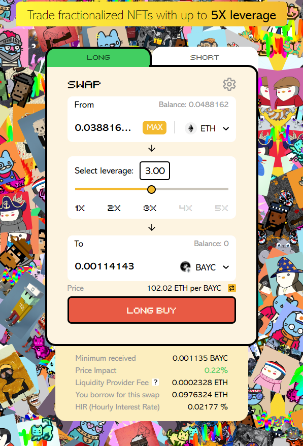 Wowswap_io's tweet photo. (1/3) 

You want to long #BAYC but don't the 100+ ETH to buy it?

#WOWswap allows you to take long/short positions (with up-to 5x leverage) on various blue-chip #NFT projects without having to own the entire art. 

@BoredApeYC what are you waiting for! https://t.co/UsklRG8M8q