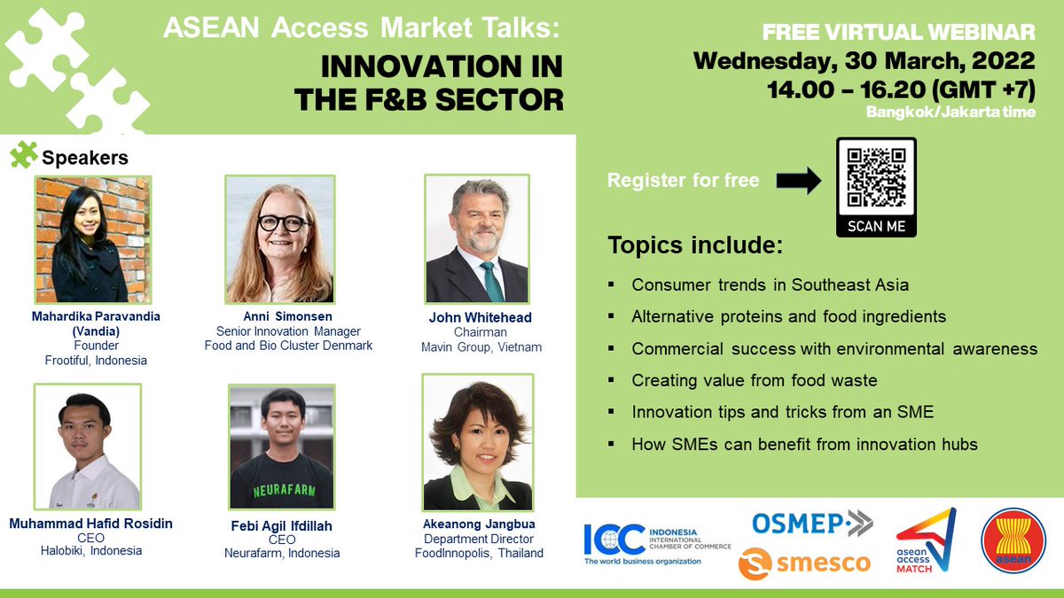 GIZ_Thailand's tweet photo. FREE WEBINAR: “Innovation in the Food and Beverages sector” on 30 Mar at 14.00 - 16.20 hrs. (BKK time).
We’ll cover topics like consumer trends, food & the environment, and SME tips and tricks on embracing #innovation.
Register 👉https://t.co/sk7aIYCiLo
#ASEAN_Access @BMZ_Bund https://t.co/JCClPcJkep