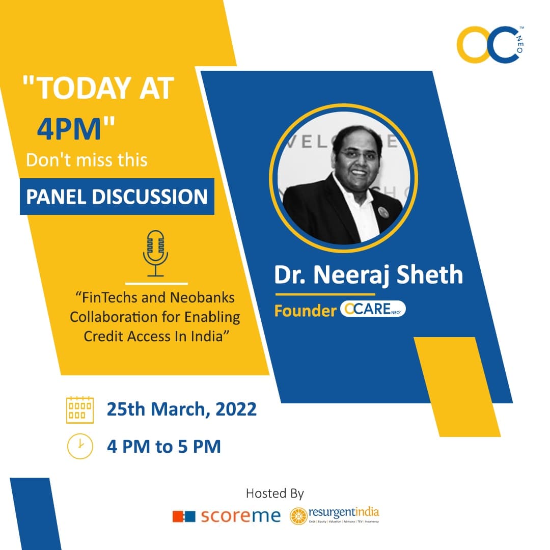 ocareneo's tweet photo. The need for technology is now more than ever! 

Tune in for a #PanelDiscussion with the Founder of OCareNeo, Dr. Neeraj Sheth on "FinTechs &amp; Neobanks Collaboration for Enabling Credit Access in India" with other eminent panelists as they share their knowledge https://t.co/kBrZS5L8RF