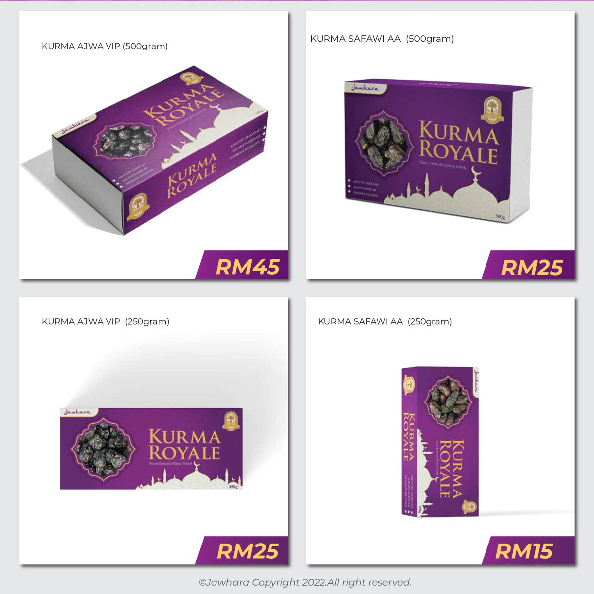 Bismillah..

Sempena bulan ramadhan yang bakal tiba, saya ada jual Kurma 

1. KURMA AJWA VIP 
(500gram)  - RM45 
(250gram)  - RM25 

2. KURMA SAFAWI AA 
(500gram) - RM25
(250gram) -  RM15

Berminat boleh la whatsapp saya wa.link/udh42f

Mohon RT ya rakan-rakan