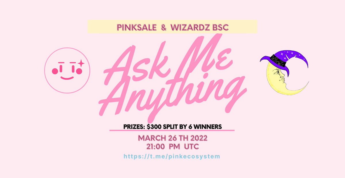 pinkecosystem's tweet photo. π₯ Upcoming WizardzBSC AMA!
β
Event: Wizard BSC voice AMA
β
Where: https://t.co/huKyZInfi9
β
When: 26th March 21:00PM UTC
β
Prize: $300 split by 6 winners
π TG: https://t.co/v9EClC5bsg
π Web: https://t.co/du0rxrQPD0
#Presales #IDO #WizardzBSC https://t.co/AONZX1uBRr