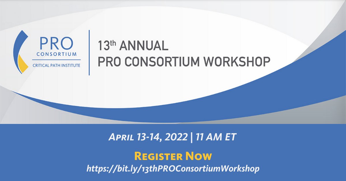 CPathInstitute's tweet photo. REGISTER NOW | Join #CPath this April 13-14 for the 13th Annual Patient-Reported Outcome Consortium #Workshop to be held in virtual format.
Register now and view the agenda, including session objectives, at https://t.co/MoIIQJIT36.
#patientreported #collaboration #FDA https://t.co/uH2EJT26Ka