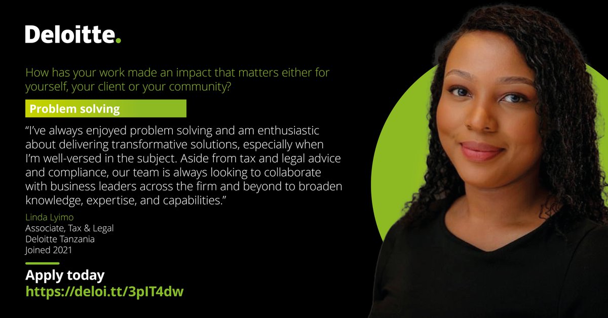 At Deloitte, we strive to offer an exceptional talent experience to our people, and we truly believe in the concept of creating an environment for graduate recruits to thrive. With us, you get to make an impact that matters every day.
deloi.tt/3pIT4dw  #JoinDeloitteEA