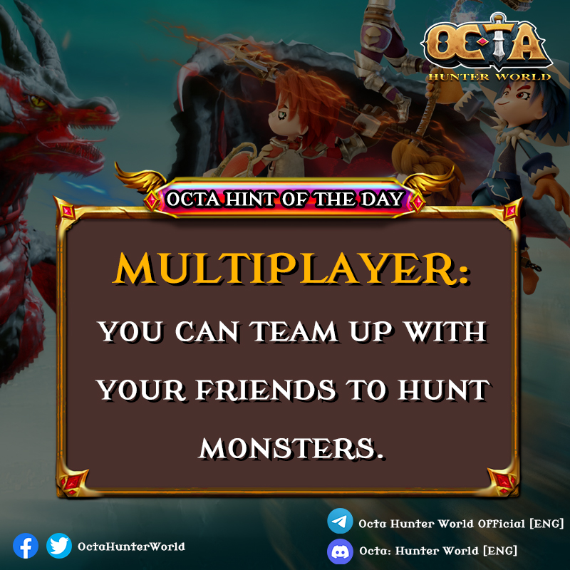 ⚔🛡 𝐎𝐂𝐓𝐀 𝐇𝐢𝐧𝐭 𝐨𝐟 𝐭𝐡𝐞 𝐝𝐚𝐲 🛡⚔
Great fun playing game is to play with friends. In 𝐎𝐂𝐓𝐀 𝐖𝐨𝐫𝐥𝐝 you can team up with friends to 𝐇𝐔𝐍𝐓 𝐌𝐎𝐍𝐒𝐓𝐄𝐑𝐒.
𝐎𝐂𝐓𝐀 𝐀𝐢𝐫𝐝𝐫𝐨𝐩 𝐄𝐯𝐞𝐧𝐭 🎉
👉 Join at : hunter.octa.games/1st-Airdrop