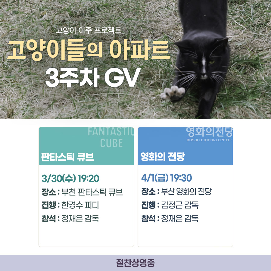 <#고양이들의아파트> 3주차 #GV 일정 및 장소 확인하고 어디에서도 들을 수 없는 영화의 깊은 내용을 확인하세요🥰 #절찬상영중 #3월개봉영화 #정재은...