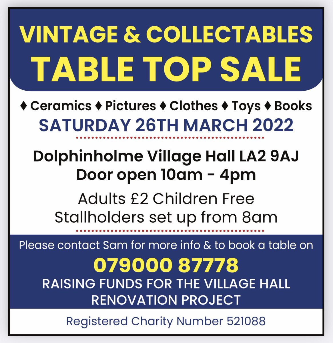 belviderefondo's tweet photo. Dolphinholme Village Hall fundraiser is tomorrow - come along have a brew and bag a bargain - open 10-4 Adults £2/children free
Refreshments provided by Dolphiniums WI https://t.co/yi6jpbj61q