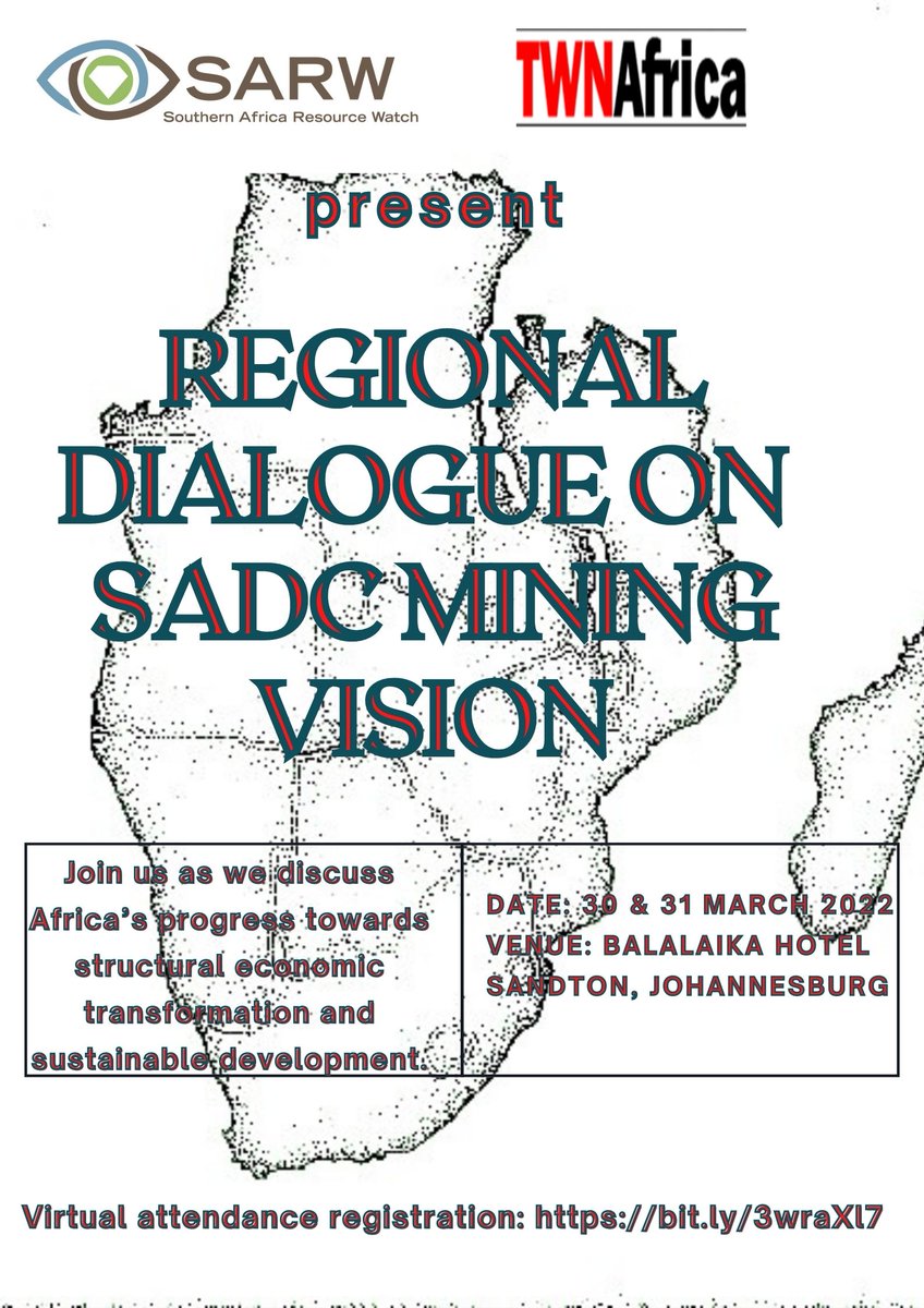 Join us next week for a 2-day discussion on the SADC Regional Mining Vision. The dialogue highlights the importance of the policy agenda of the Africa Mining Vision for Africa's progress towards structural economic transformation &amp; sustainable development: bit.ly/3wraXl7