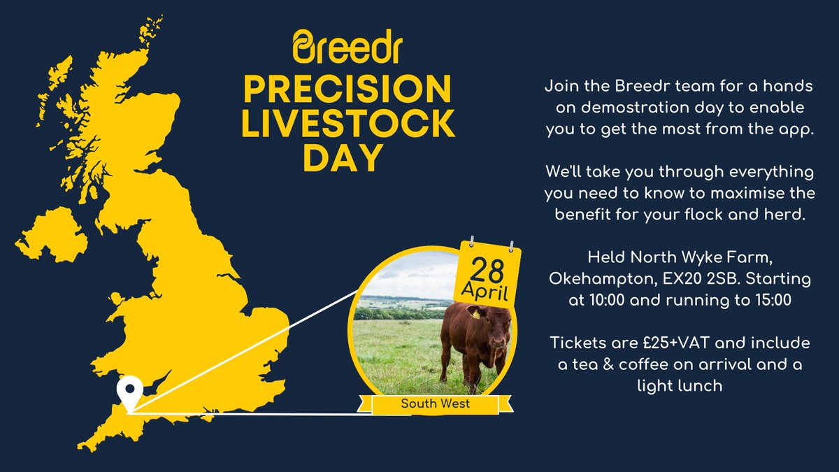 Want to get the most out of Breedr but not sure how? 🤔

Then this is the day for you!

A hands-on demonstration and workshop with the Breedr team 🐂 with practical on-farm demonstrations and analytic insights to get you using the app like a pro!

Book: hubs.la/Q016HRwR0