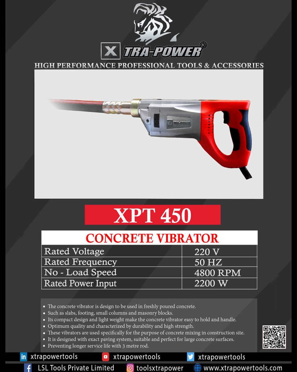 ToolsXtraPower's tweet image. XTRA-POWER XPT 450 Concrete Vibrator 
for more information please visit our website: bit.ly/3tB0QIE

#concretevibrator   #tools #Highperformancetools #powertools  #Xtrapower #xtrapowertools #LSLtools #HighQualityTool