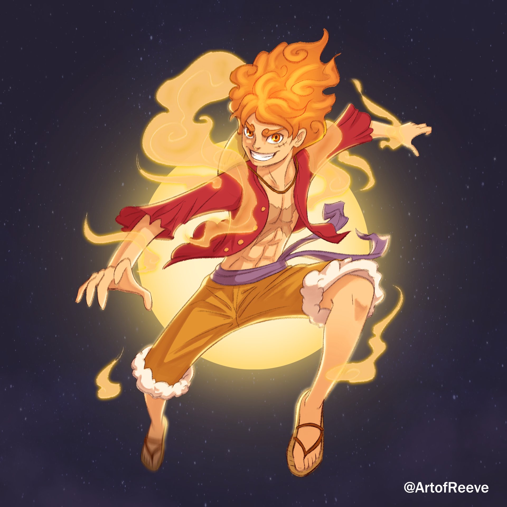 ArtofReeve (COMMISSION OPEN) on X: [ Soft Rendering ] slight revision on  my fanart of Luffy's new awakening power I forgot how his sandal looks like  and adjust the composition a bit.