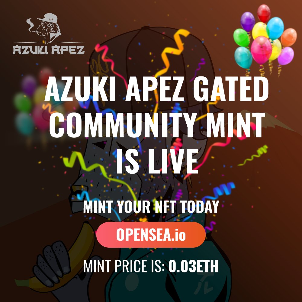 AzukiApez's tweet image. 🚨🚀MINT IS LIVE🚀🚨 Thank you all for being patient.  Link in Bio under Opensea Mint. That is the only official link. Let’s go to the moon Azuki Apez Gated Community. #AAGC #NFT #Minting #Launch #NFTCommunity