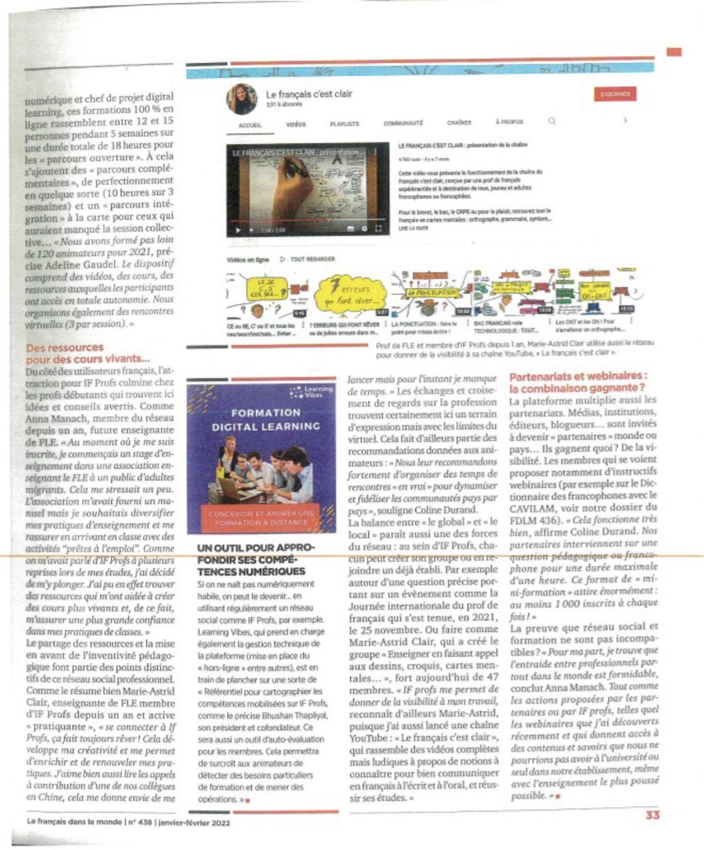 LearningVibes's tweet image. Très bel article dans la revue FDLM sur @IFprofs et sur le dispositif #elearning Anim’IFprofs réalisé par Learning Vibes #fle #elearning #Francophonie @IFParis