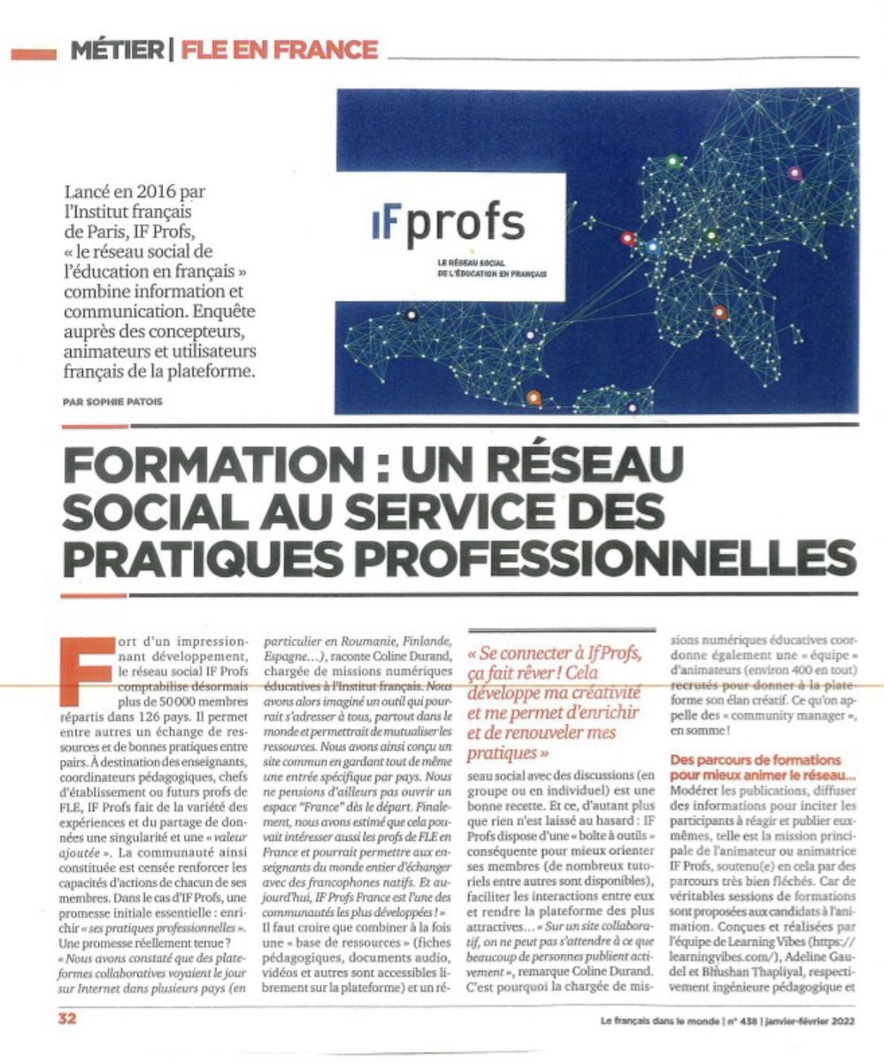 LearningVibes's tweet image. Très bel article dans la revue FDLM sur @IFprofs et sur le dispositif #elearning Anim’IFprofs réalisé par Learning Vibes #fle #elearning #Francophonie @IFParis