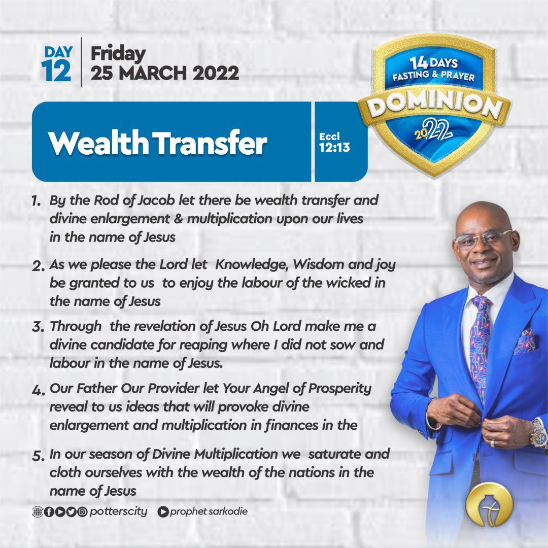 NanaseiSarkodie's tweet photo. Dominion 2022 Day Twelve(12).
Eccl 12:13(KJV)
Let us hear the conclusion of the whole matter: Fear God and keep His commandments, For this is man’s all.
By the Rod of Jacob, let there be wealth transfer and divine enlargement and multiplication upon your life.
#Dominion22 https://t.co/Gcruj47xiO