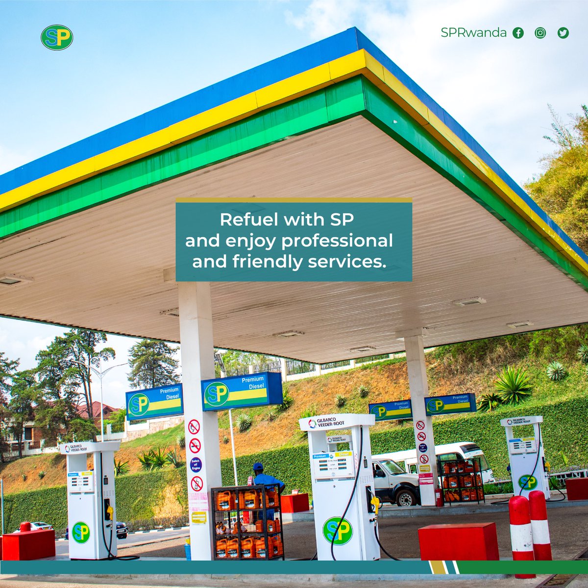 SPRwanda's tweet photo. SP is committed to making your life on the road easier. Our attendants are always ready to refuel your vehicle and offer you professional and friendly service at all our stations.
#SPStation #SPRwanda
#SPFuel #StationService
#EngineFuel #Rwanda #StaySafe https://t.co/6DcDuSqeBV