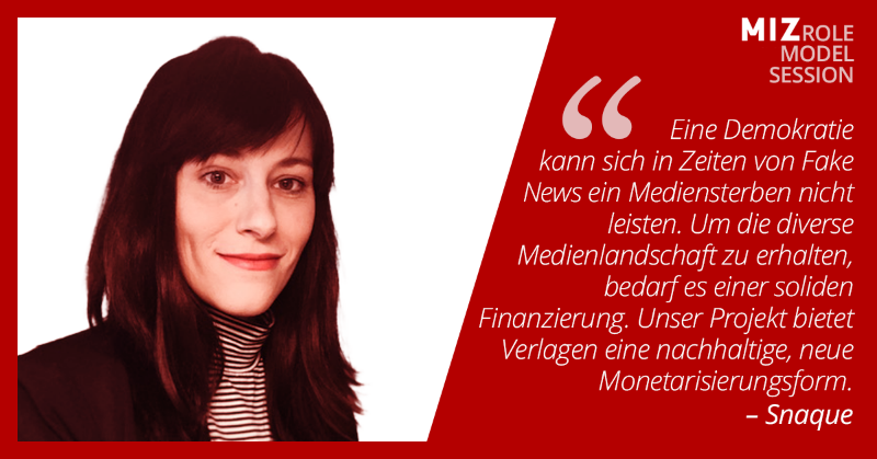 MIZBabelsberg's tweet photo. In Zeiten von sinkenden Erlösen bei Verlagen schafft das Projekt "Snaque" aus dem #MediaFoundersProgram von MIZ & @MediaTech_Hub eine neue Monetarisierungsform für journalistische Inhalte. Wie genau das Tool funktioniert, zeigt das Team bei der MIZ #rmsdigital übernächste Woche.