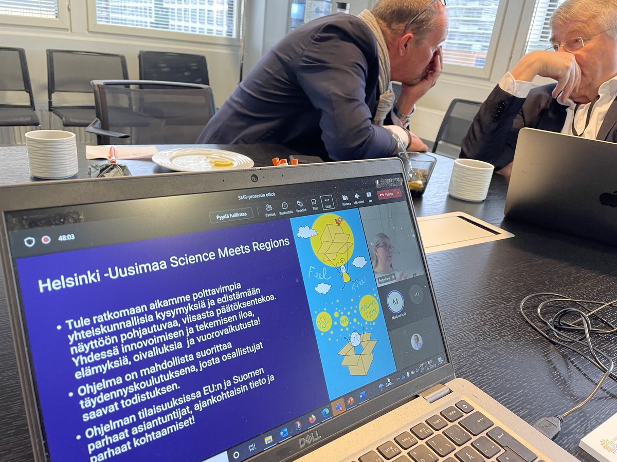 Uusimaa edelläkävijäalueena näyttää muulle EU:lle mallia, kuinka tiede ja taide, yritykset tuodaan yhteen tekemään yhteisistä kehitystavoitteista totta. Science Meets Regions prosessi käynnistyy 4.4.2022. Tänään oli etkot <a href="/Uudenmaanliitto/">Uudenmaan liitto</a> päättäjille. #UusimaaOhjelma #EUsci4Regio