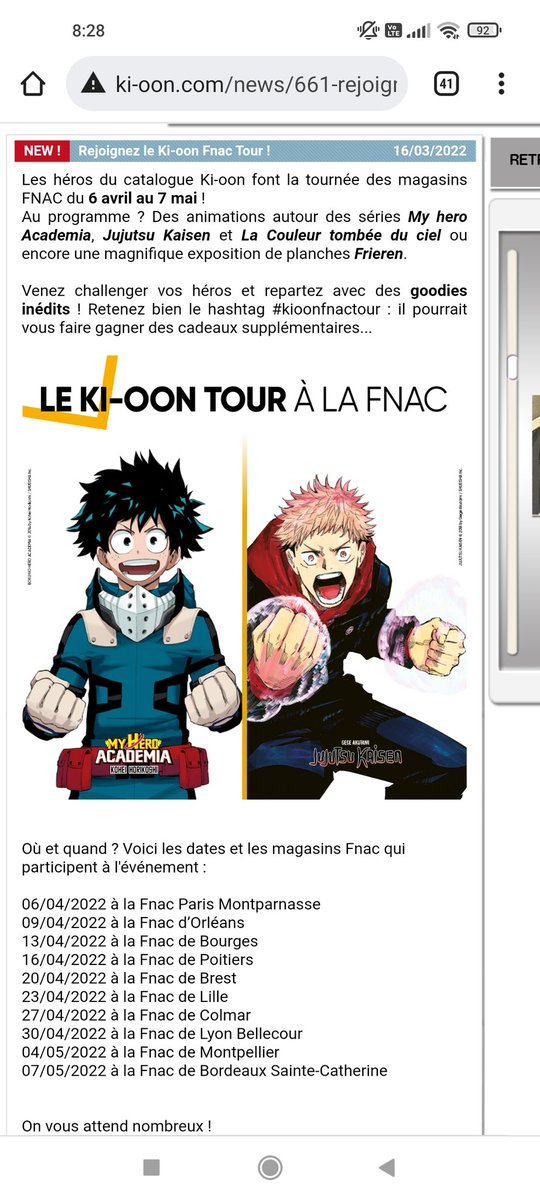 mangaparnasse's tweet photo. On vous attend très nombreux à la Fnac Montparnasse pour le début du Ki-oon Tour nous lancerons le coup d envoie venez participer aux différentes activités !! @ki_oon_Editions le 06 avril https://t.co/cJPx1f4pNw