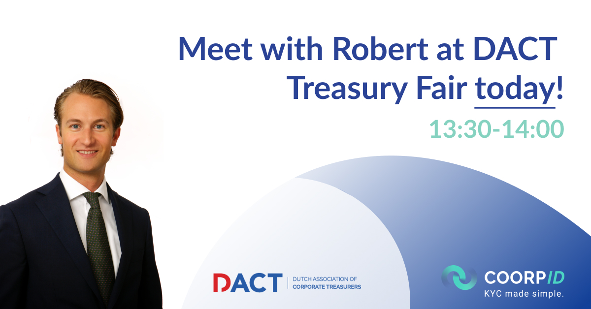 Second day of DACT Treasury Fair! At 13:30 come and see our Demo!

Learn how you can have smarter software, less frustration &amp; better collaboration with CoorpID! 
 
#DACT #fintech #CoorpID #treasuryfair #kyc #knowyourcustomer #regtech #digitalfinance #finance #treasurers