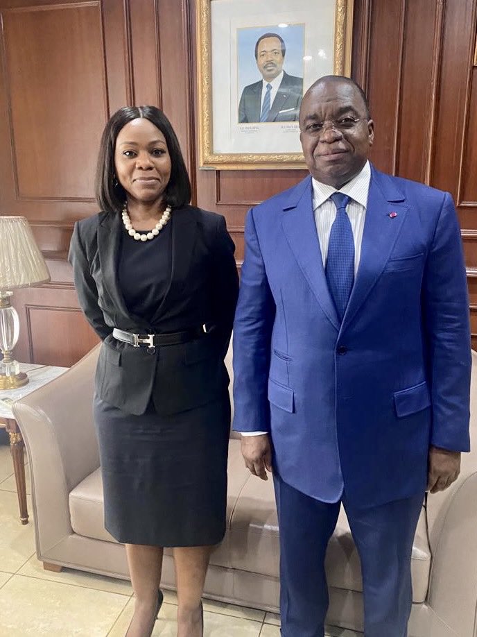 AccessBankCmr's tweet photo. A team from Access Bank Cameroon Plc. led by the Country Managing Director, Ibukun Odegbaike, recently paid a courtesy visit to the Minister of Finance Louis-Paul Motazé, at the Ministry of Finance in Yaoundé. https://t.co/Spx8VJMgz1