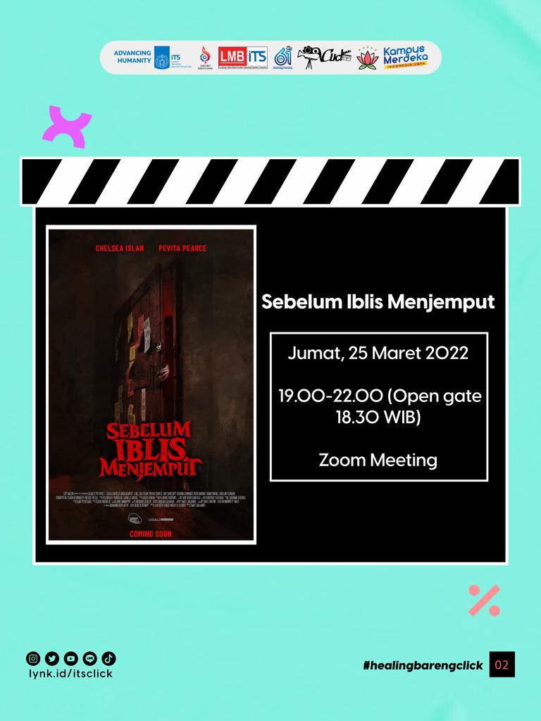 ITS_CLICK's tweet photo. [Healing Bareng]

Selamat Malam Sineas Indonesia!

Hallo gess!!! Sebelum ETS kita refres dulu yukk!! Kita healing nonton bareng film Sebelum Iblis Menjemput di HBC yupp, catat tanggalnya siapin waktu healingnya https://t.co/Q4bZt2ZlFs