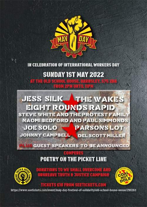 Joe Solo ✊❤️👊 (@joesolomusic) on Twitter photo <a href="/ComradeRockUK/">May Day Solidarity</a> returns on Sunday May 1st for <a href="/WeShallWeekend/">#WSO2024</a> & <a href="/orgreavejustice/">Orgreave Justice</a> ft <a href="/TheWakes/">The Wakes</a> <a href="/silkj1/">Jess Silk</a> <a href="/JohnnyCampbel1/">Johnny Campbell</a> <a href="/NaomiBedford/">Naomi Bedford</a> & Paul Simmonds, @ProtestFamily Eight Rounds Rapid, Parsons Lot, <a href="/DelScottMiller/">Del Scott Miller</a> with comperes <a href="/PicketLinePoets/">PicketLinePoetry</a>
Tickets seetickets.com/event/may-day-… <a href="/ComradeRockUK/">May Day Solidarity</a> returns on Sunday May 1st for <a href="/WeShallWeekend/">#WSO2024</a> & <a href="/orgreavejustice/">Orgreave Justice</a> ft <a href="/TheWakes/">The Wakes</a> <a href="/silkj1/">Jess Silk</a> <a href="/JohnnyCampbel1/">Johnny Campbell</a> <a href="/NaomiBedford/">Naomi Bedford</a> & Paul Simmonds, @ProtestFamily Eight Rounds Rapid, Parsons Lot, <a href="/DelScottMiller/">Del Scott Miller</a> with comperes <a href="/PicketLinePoets/">PicketLinePoetry</a>
Tickets seetickets.com/event/may-day-…