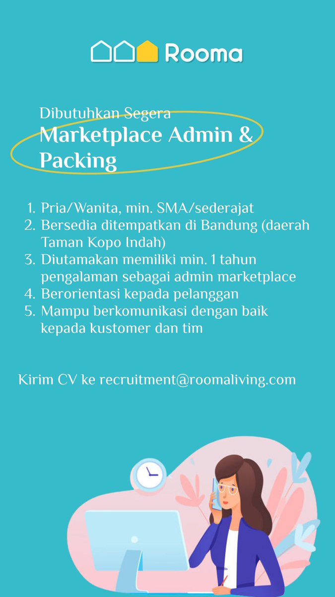 Rooma_ID's tweet photo. INFO LOKER BUAT WARGA BANDUNG (KOPO AREA)

Langsung aja di cek, Roomates!💪🏼

nitip ya min🙏🏻🙏🏻 @hrdbacot @lokerfes @mas_recruiter #lokercot #lokerfes #LokerMase #lokerbandung https://t.co/OigHRMMzsa