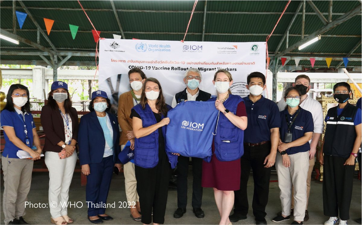 IOMThailand's tweet photo. On 24 March, DDG @AmyEPope visited the Pathum Thani province where IOM, @WHOThailand &amp; @wvthai  are working to facilitate #migrantinclusion in Thailand’s #COVID19 vaccination campaign. Nearly 1,200 migrants have received their first dose of COVID-19 vaccine through our programme. https://t.co/zudrQeHmjB