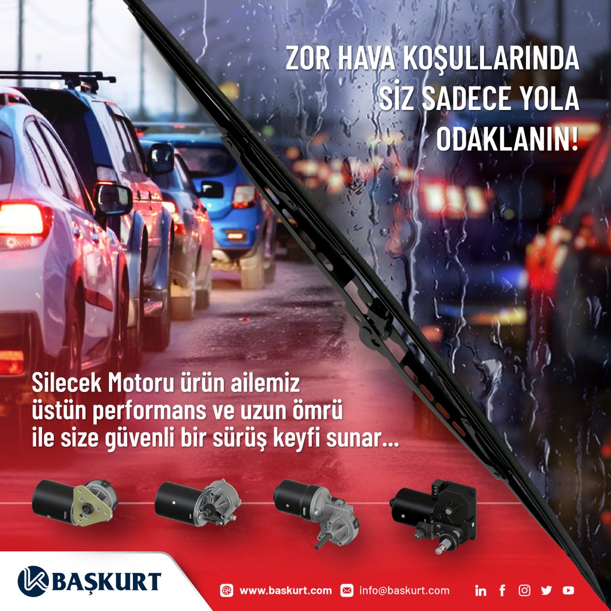 Zor hava koşullarında siz sadece yola odaklanın!
Silecek Motoru ürün ailemiz üstün performans ve uzun ömrü ile size güvenli bir sürüş keyfi sunar...

Detaylı bilgi için: baskurt.com.tr/urunler.php?ki…