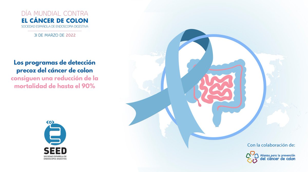SEEDendoscopia's tweet photo. Los programas de detección precoz del #cancerdecolon consiguen una 📉 reducción de la mortalidad de hasta el 90% @AlianzaColon #colorectalcancer #DíaMundialCáncerdeColon #WorldColorectalCancerDay https://t.co/yM2qjU0uTv