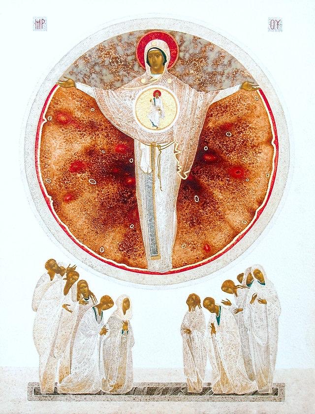 Then Mary said, ‘Here am I, the servant of the Lord; let it be with me according to your word.’ 

On the Feast of the Annunciation I wanted to share this beautiful modern icon, ‘Mother of Mercy’, by the Ukrainian artist Ivanka Demchuk.