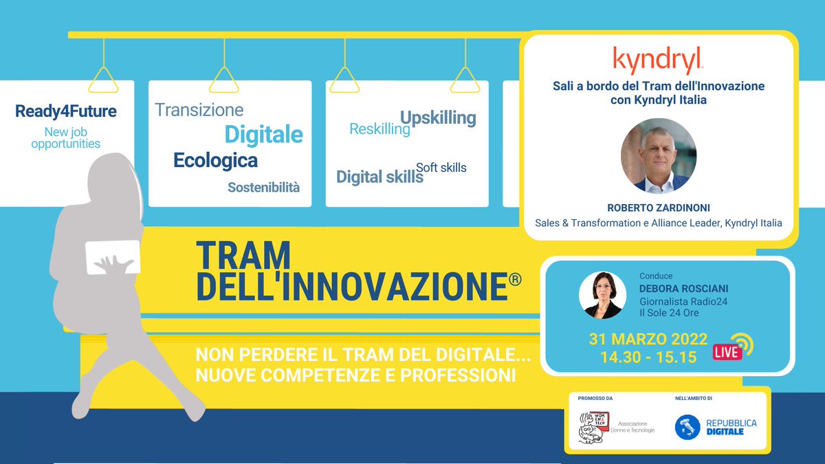 womentech's tweet photo. 🚟Giovedì 31 h15:30 partirà l'ultima corsa del Tram dell’Innovazione® 2022 dal titolo <<Una startup per talenti, nel “cuore del progresso”>> con Kyndryl.
Ospite: Roberto Zardinoni
ISCRIVITI👉https://t.co/pl5O2O2uwP
@InnovazioneGov @DidaelKTS
#repubblicadigitale #ready4future https://t.co/FXfCvVdhMF