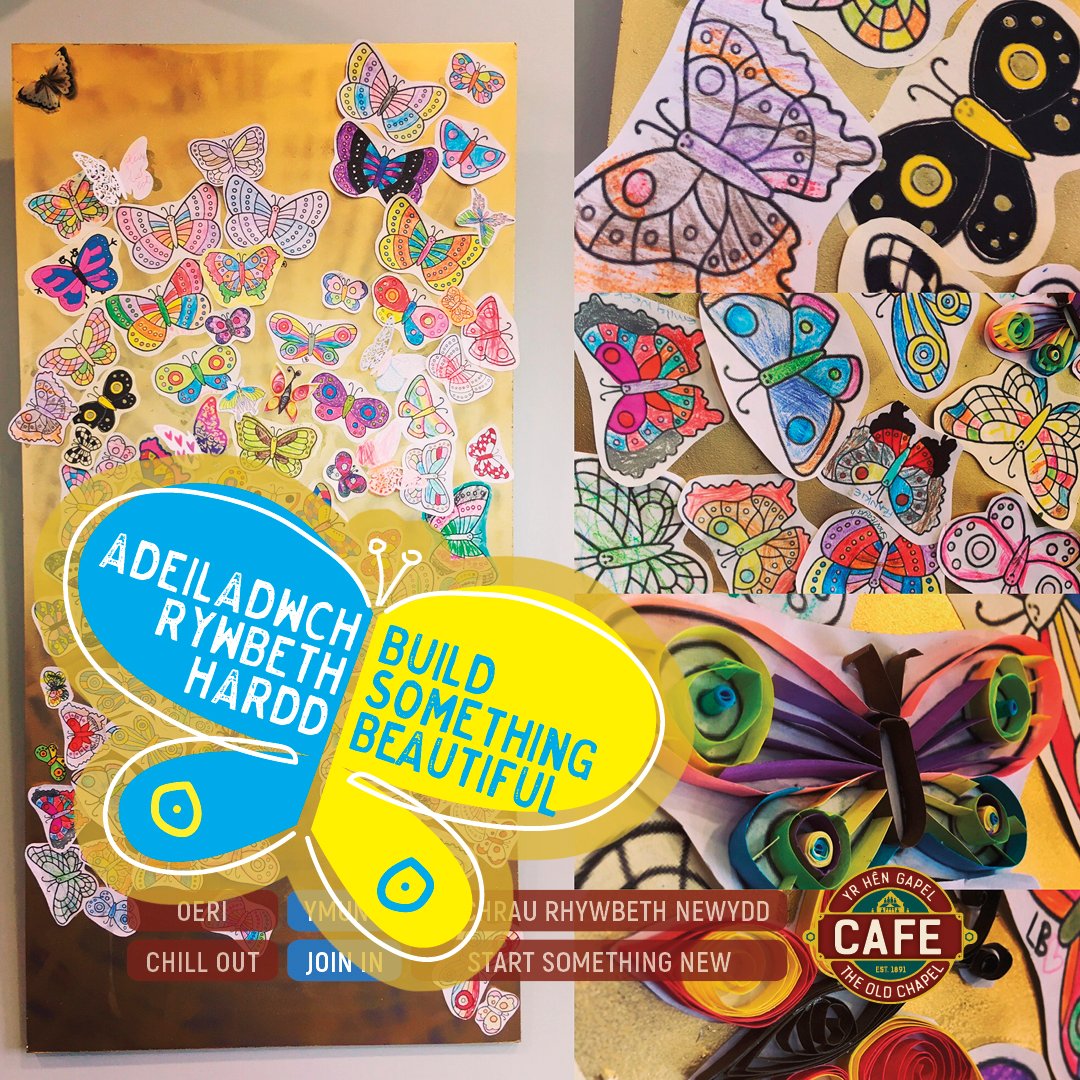 WaceChester's tweet photo. Build something beautiful 🦋
Celebrating diversity
Grab a butterfly from the tray on the tables. Colour it in.
hand it in to counter and we’ll add it to our creation.
#Joininart #Butterflypicture
Adeiladwch rywbeth hardd 🦋
Dathlwch amrywiaeth
Bachwch löyn byw o'r cynhwysydd ... https://t.co/vC112H7lSJ