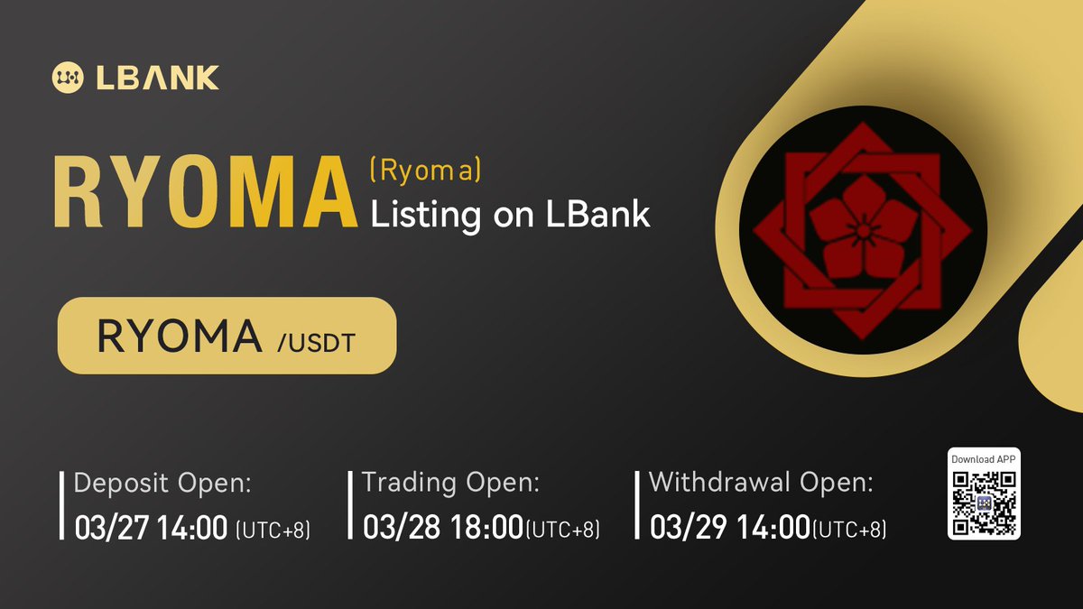LBank_Exchange's tweet photo. 🪐 New #listing

✨ $RYOMA(Ryoma)will be listed on LBank! @RyomaCrypto 

Ryoma project is a Traffic-as-Service Gamefi Distribution Platform. RYOMA token is an BEP20 token on Binance Smartchain. 

➡️ Details: https://t.co/SrrkyU1BFF https://t.co/85dlbRa48r