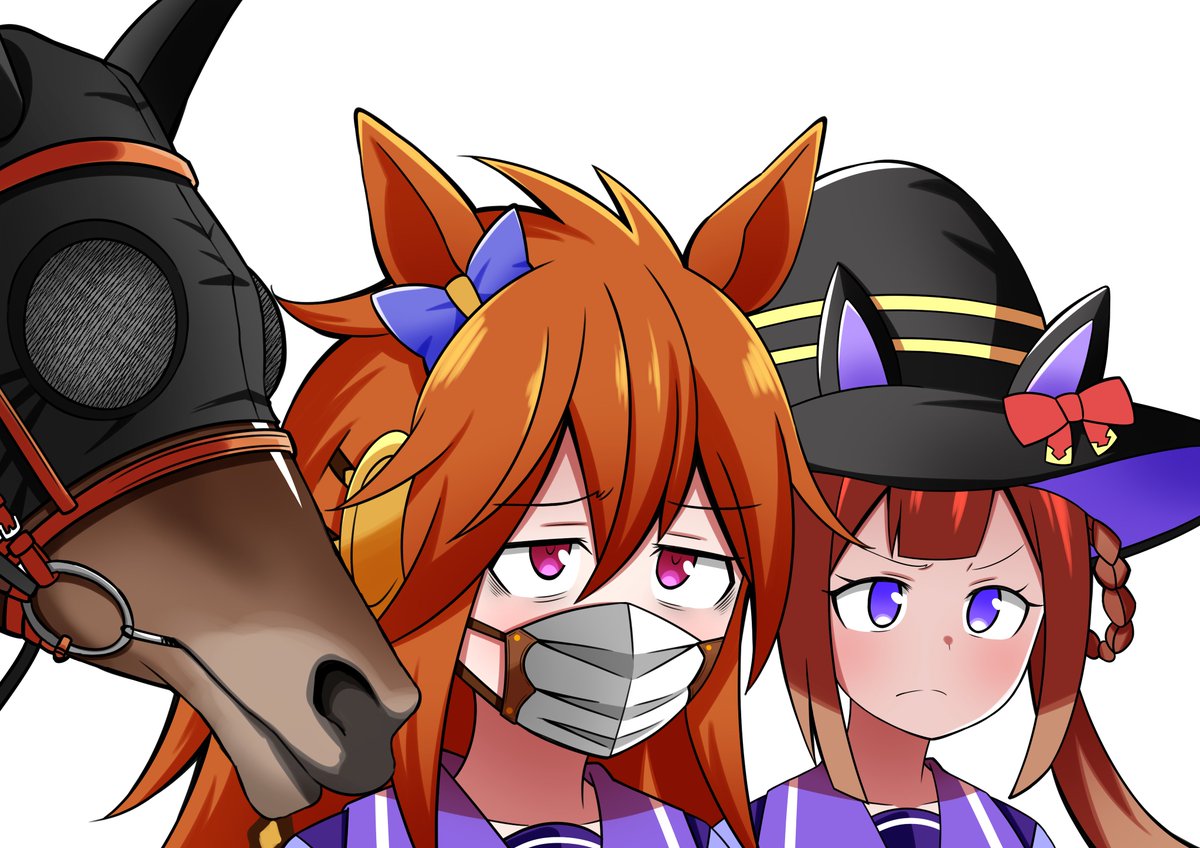 sweep tosho (umamusume) multiple girls 2girls mask mouth mask witch hat hat purple eyes  illustration images