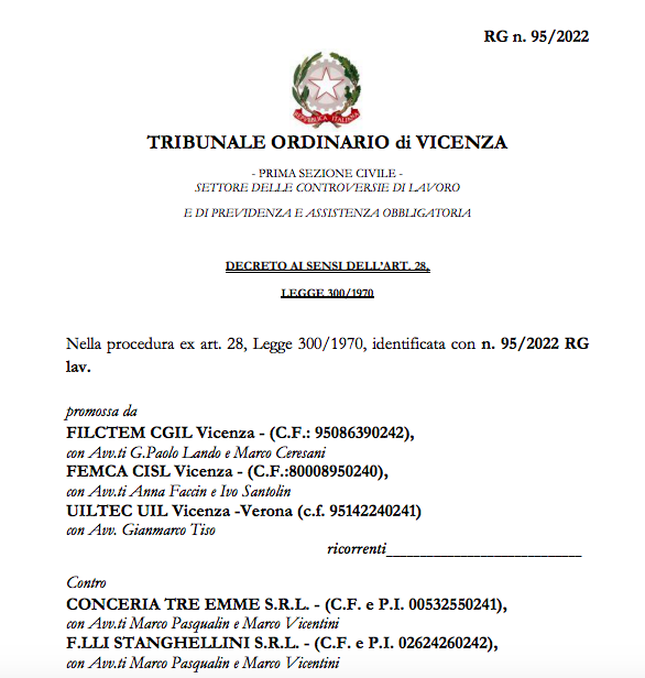 Trib. Vicenza 23/3/22: 1) l'adesione ad un #CCNL può essere anche tacita e per fatti concludenti, attraverso l'applicazione delle #clausole contrattuali. Pertanto il datore di lavoro che voglia #disdettare il CCNL, deve darne comunicazione alle #OOSS->bollettinoadapt.it/wp-content/upl…