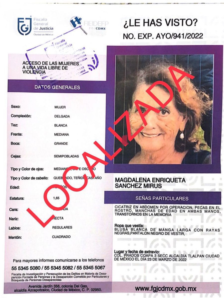 Agradecemos a todos su difusión, les informamos que la Sra. MAGDALENA ya se encuentra con su familia. #TodosUnidos se logran grandes acciones.
#AyudaAAyudar