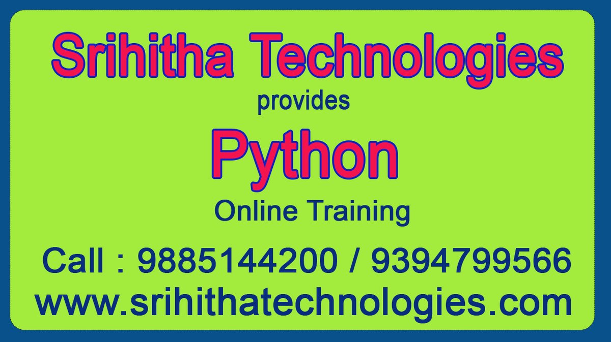 srihitha1231's tweet image. We provide Python Online Training in India, Our Python Online Course is designed according to the requirements of industry standards. 9885144200 / 9394799566.
srihithatechnologies.com/python-online-ā¦
#Python, #PythonTraining, #OnlinePythonTraining, #pythononlinetraining, #pythonprogramming