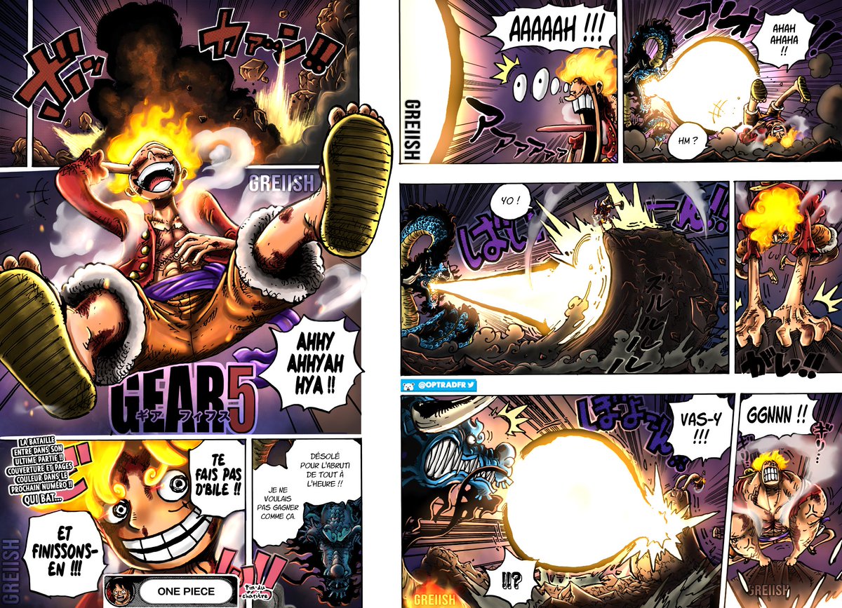 GOATPIECEFR's tweet photo. #ONEPIECE1044 Le combat Luffy/Kaido a atteint un climax de fou et leurs respects mutuels srx !! 🤩🙏 Dans cet état, il nous montre une apparence de cartoon surtout sur ses attaques et utilise son éveil en ayant la capacité de changer au combat l'environnement en caoutchouc !! 🔥 https://t.co/8CaLVo1jaB