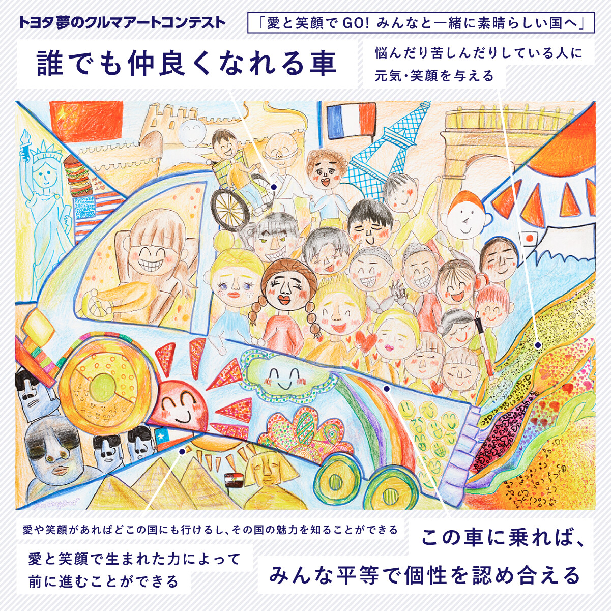 トヨタ自動車株式会社 第15回トヨタ夢のクルマアートコンテスト 今回は 12 15歳部門 の入賞を飾った3作品がこちら 細部までこだわりがあるイラスト 最高に素敵です T Co Adboverlhm Twitter